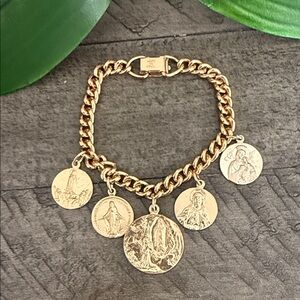 Rose Gold Religious Coin Charm Bracelet Made In Italy